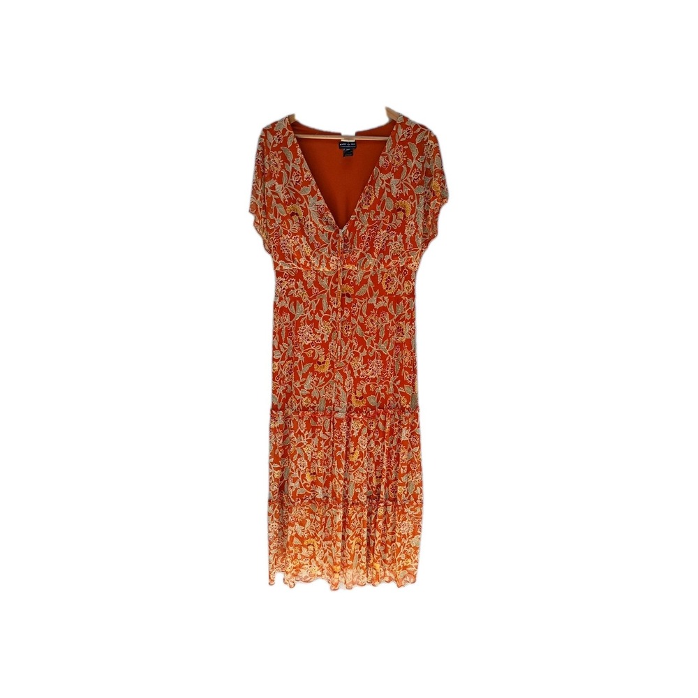 Kate and Lily Floral Orange Maxi Dress Tiered Boho Size 14W Beachy Coastal